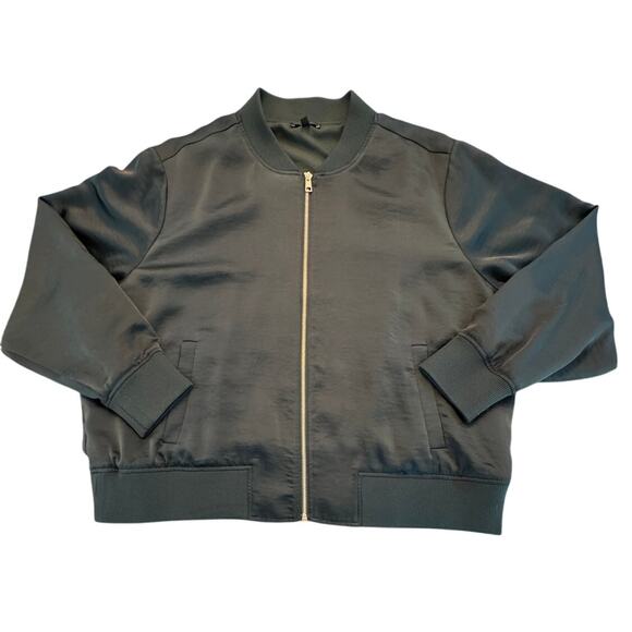 Universal Standard Carmen Satin Bomber Jacket Deep Sea Size Large - Picture 1 of 10